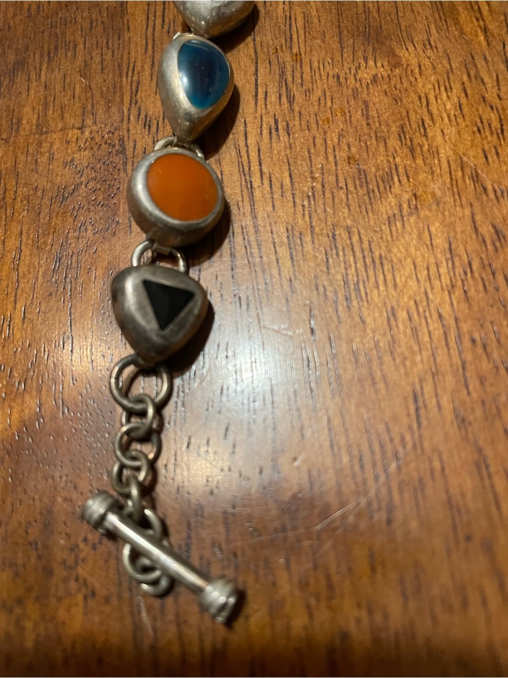 Sterling silver bracelet with jewel toned shaped links - Picture 5 of 8